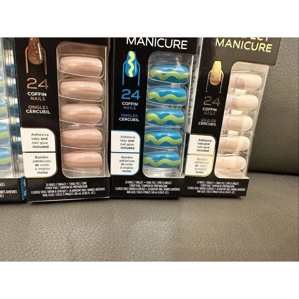 Sally Hansen Ring Pop Green and Blue and French Tip Coffin Shape Nails New